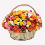 Basket of Colorful Roses JuneFlowers.com