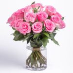 Beautiful 15 Pink Roses in Vase JuneFlowers.com