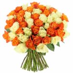 Bouquet of 50 White and Orange Roses with Hand Tied JuneFlowers.com