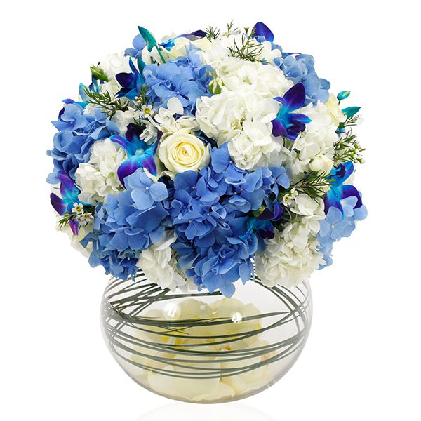 Hydrangea with Orchid in Vase Online Flower Bouquet Delivery in India