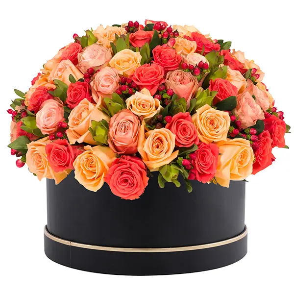 Signature Box of Mix Orange Roses, Order Rose Bouquet Online