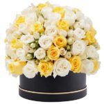 Signature Box of White and Yellow Roses JuneFlowers.com
