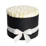 White Roses in Black Round Box JuneFlowers.com