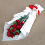 Red Rose Sleek Bouquet | 15 Stems Big Red Roses Bouquet Online in India | June flowers
