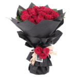 Romantic Red roses in a black wrapping sheet from JuneFlowers.com