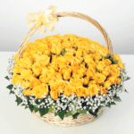 yellow flowers Basket | yellow basket roses | June Flowers