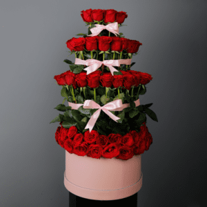 Lovely Red Rose in a Pink Box | Juneflowers.com