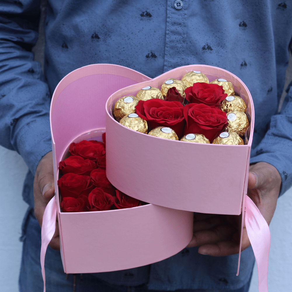 2 Tier Flower Heart Shaped Box