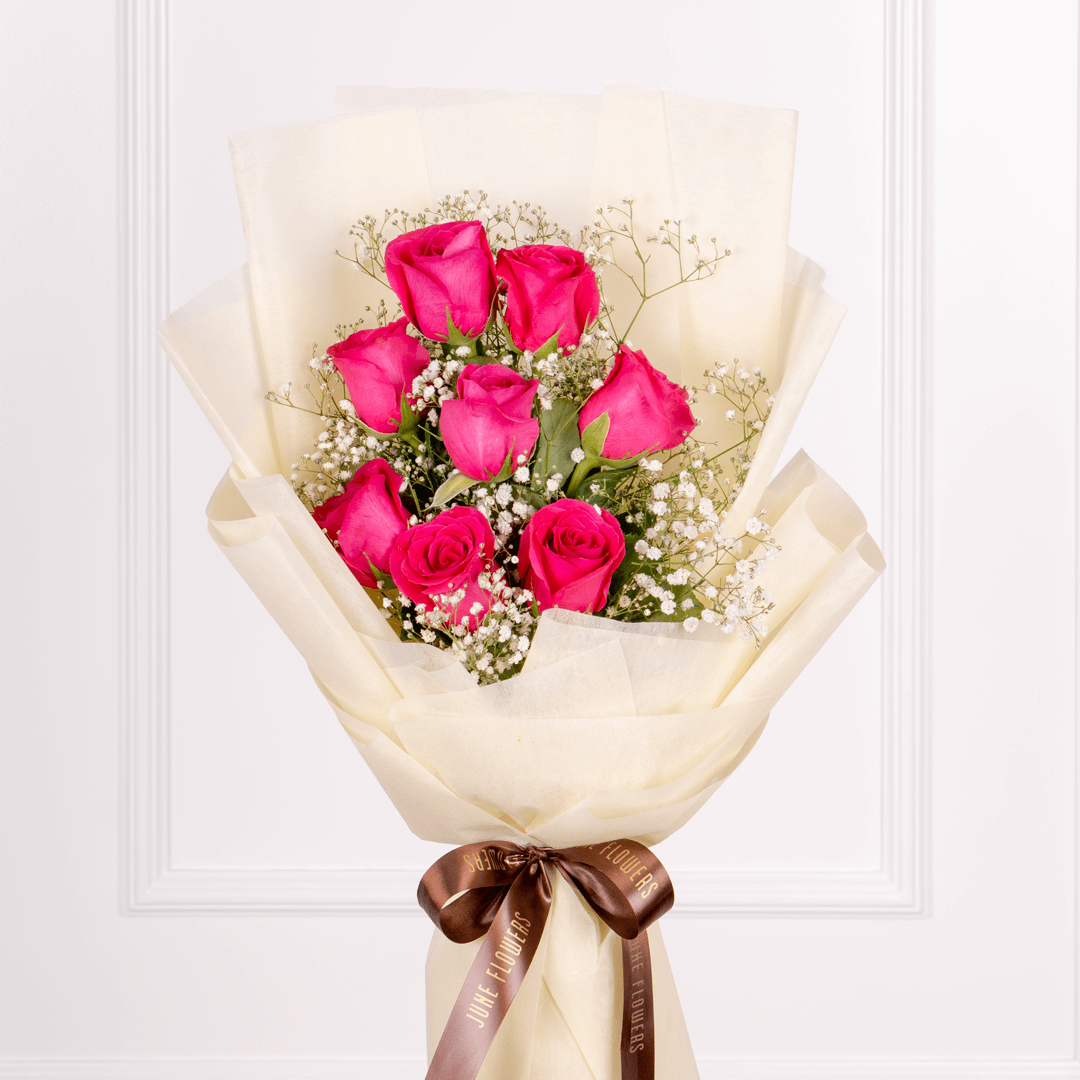 Enjoy the beauty of 8 Dark Pink roses Bouquet | Shop Roses